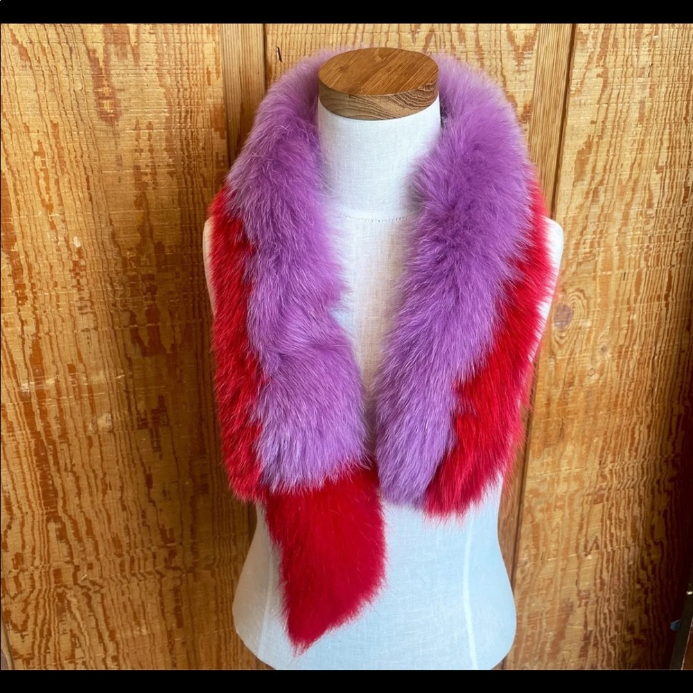 Custom Lavender and Red Real Fox Fur Scarf Stole